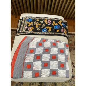 Lot Of 2 Vintage Square Silk Blend Scarves Hand Rolled Japan Berkshire Italy